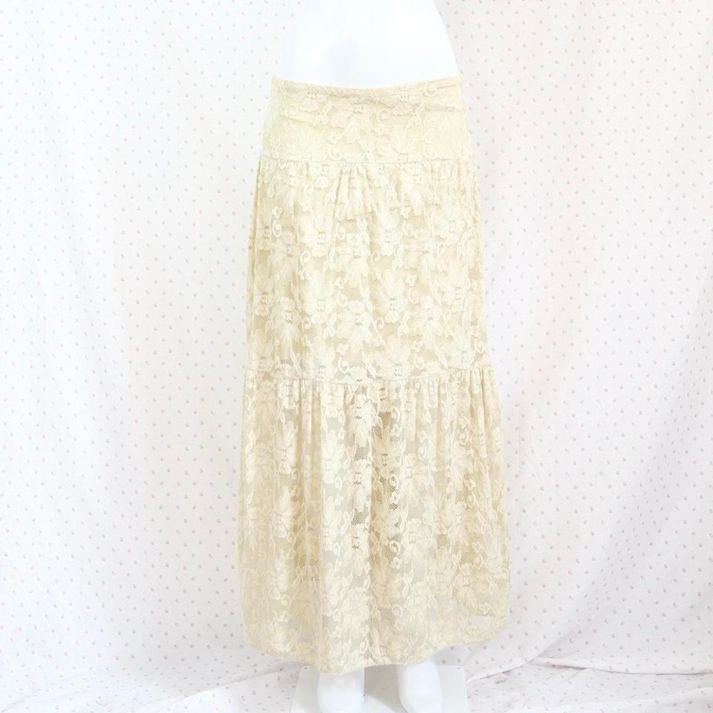 Vintage Body Central Cream Lace Maxi Skirt Y2K Coquette Fairycore